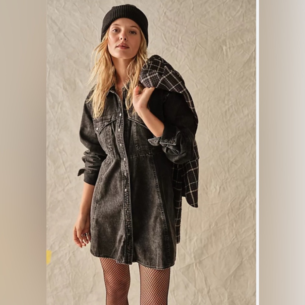 Like New Rare Free People Black Denim Sammi Denim Mini Dress Size Medium